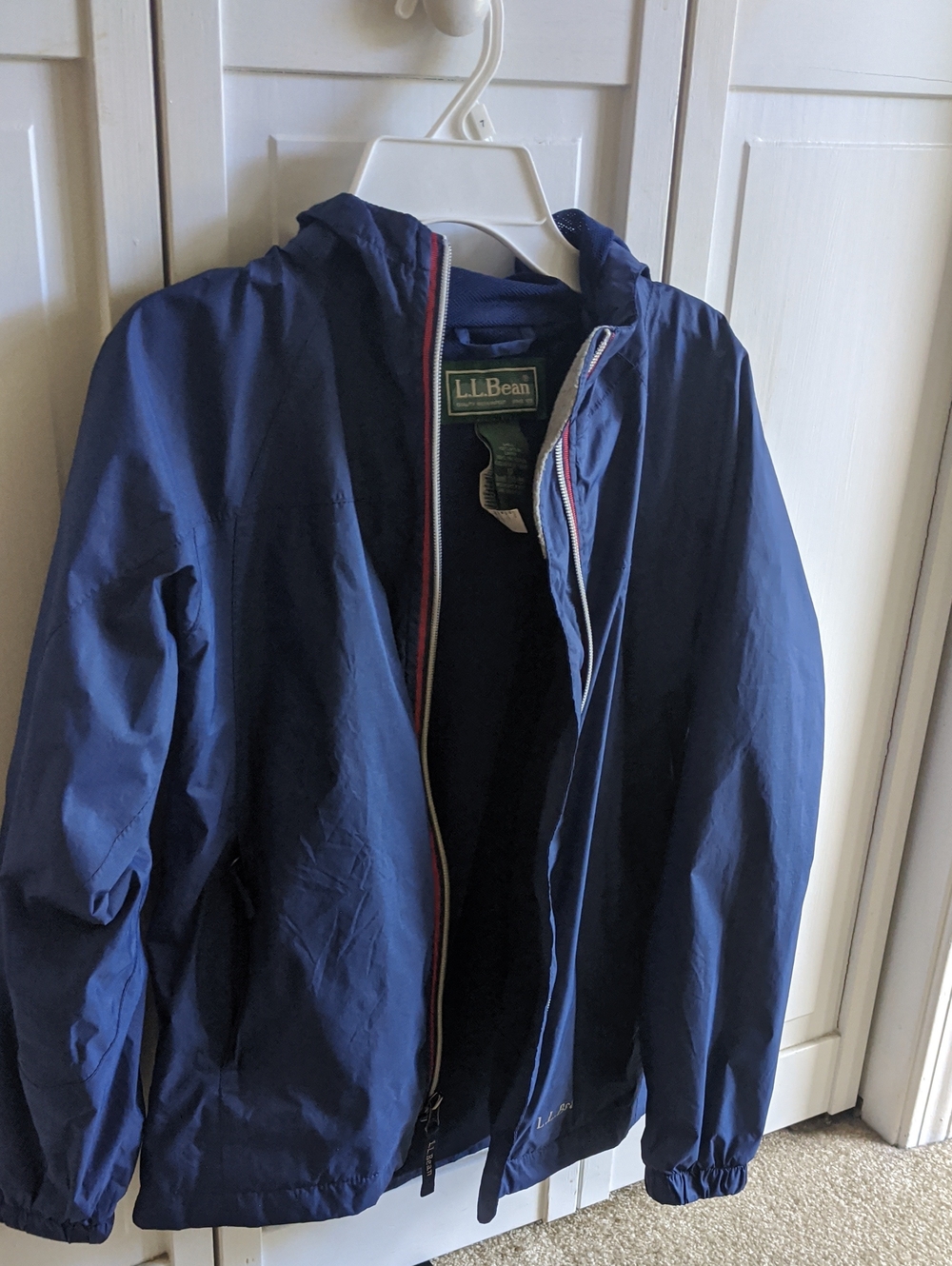 L.L.Bean Boys Size 10- Navy Hooded Shell Jacket with Trim